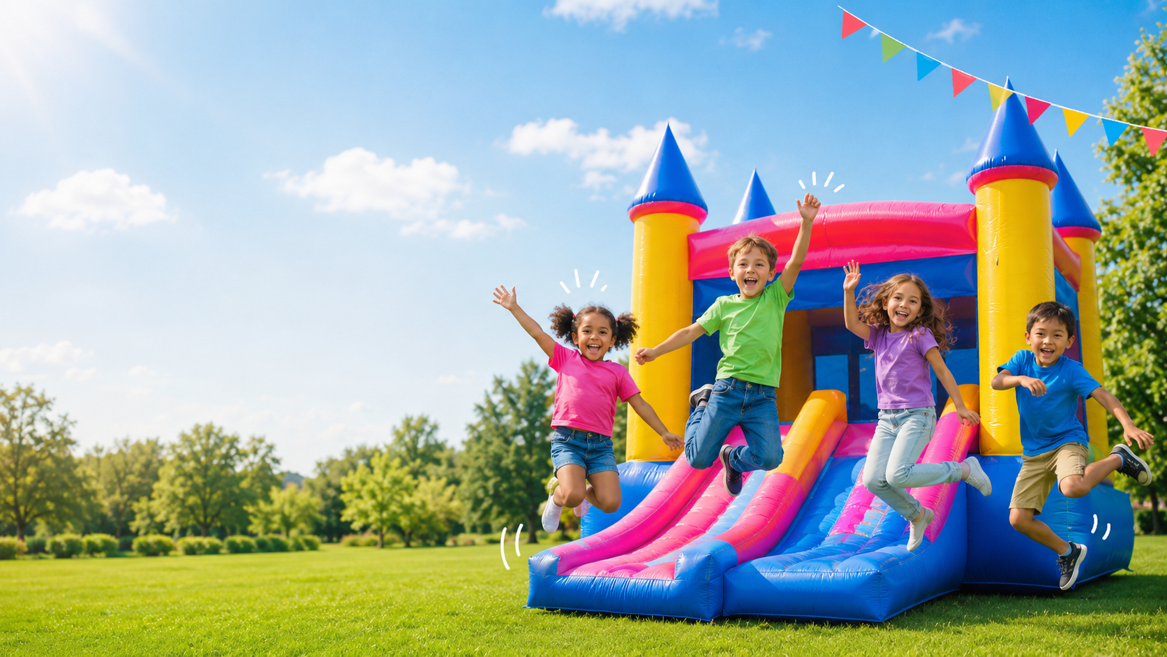Kinderen op springkussen